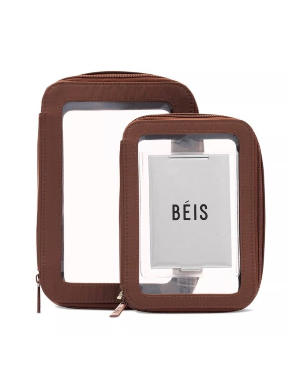 BÉIS The in Flight Cosmetic Case Clear-Top Travel Organizer Pouch Brown
